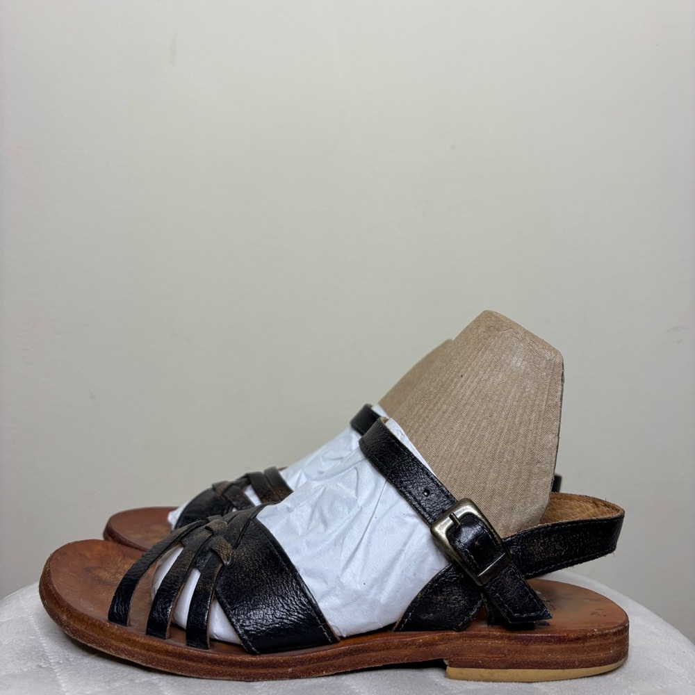 Bed Stu Senado Womens Black Leather Hook & Loop Strap Sandals Shoes Size 7